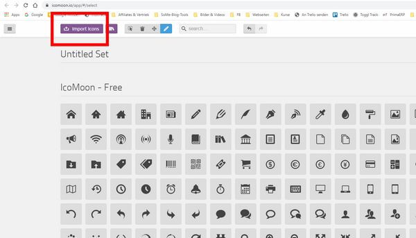 IcoMoon - Datei hochladen