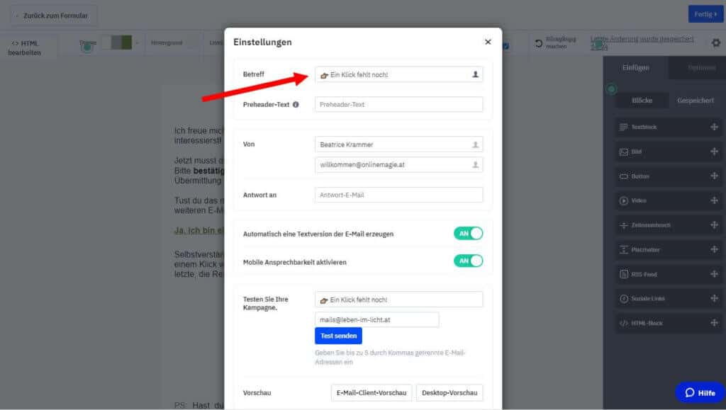 ActiveCampaign Screenshot - Double Opt In Betreff ändern