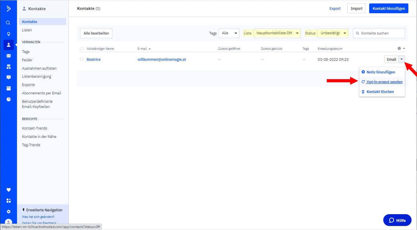 013-DOI-Mail-erneut-senden ActiveCampaign Screenshot Double Opt In erneut senden